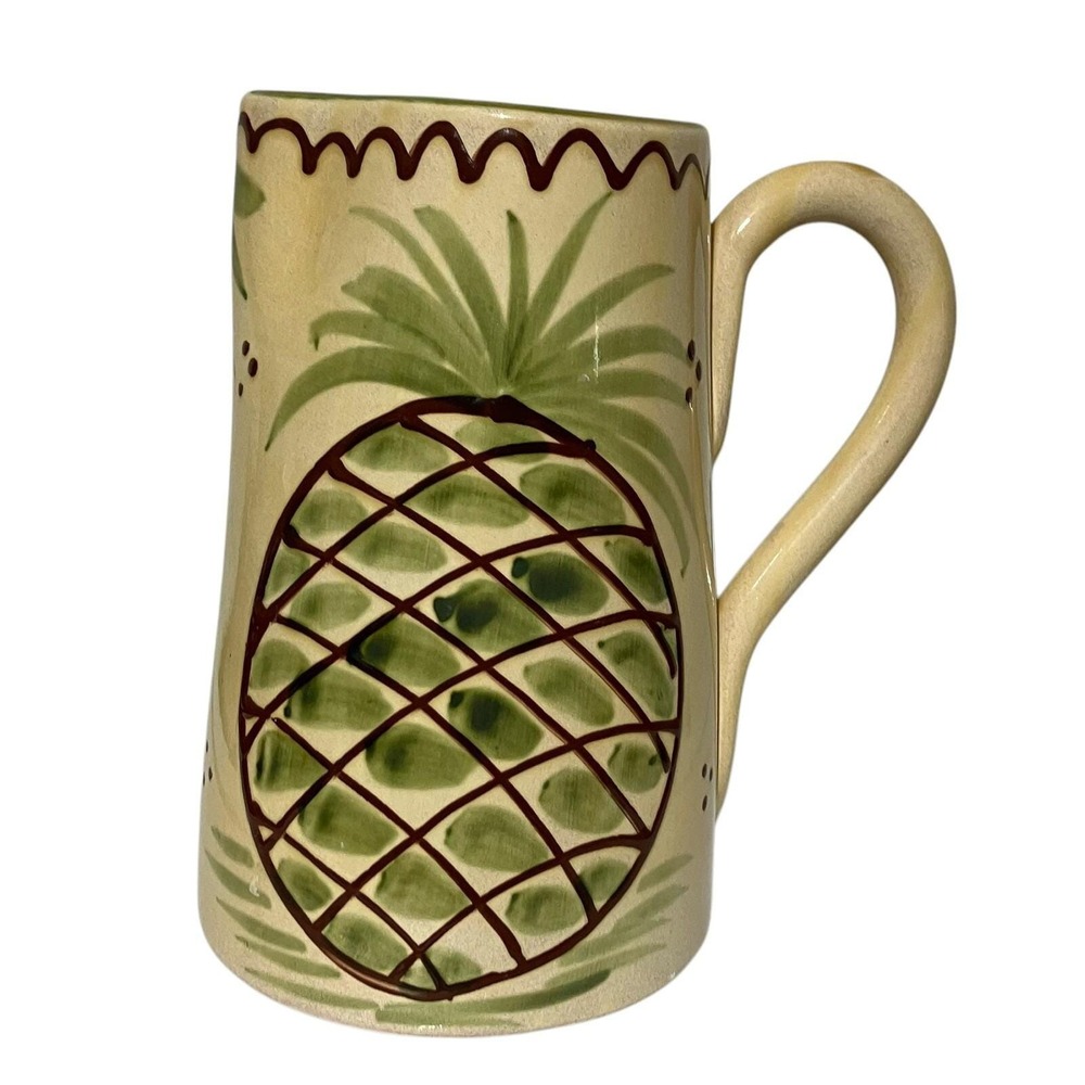 Hand Painted Ceramic Pitcher Jug Italian Pineapple Design‎ Cream Green
